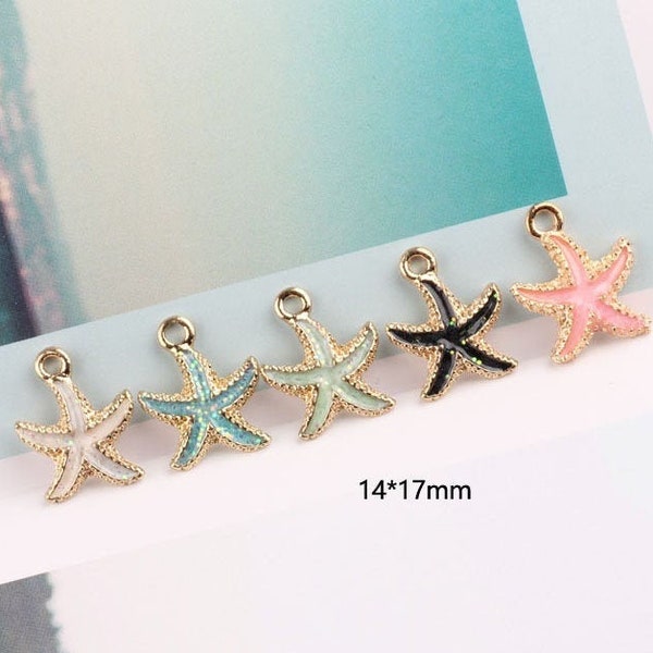 6pcs Starfish Enamel Charms Starfish Pendants Enamel Beach charm zinc alloy charms Bracelet necklace earring Supplies Jewelry Findings,H15