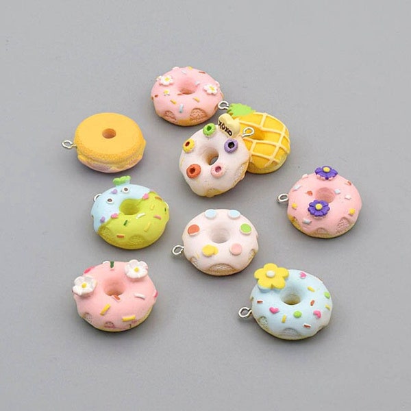 4pcs Kawaii Donut Charms 3D Dessert Charms Sweet Food Earring Parts DIY KeyChain Bracelet Necklace Jewelry Findings Craft Supplies,H255
