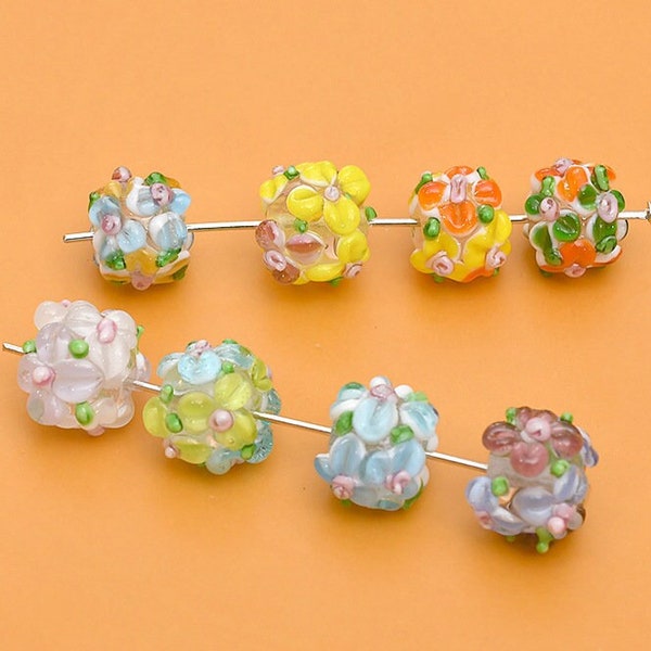 2pcs 3D flower Glass Beads Flower Glazed Bead Handmade Floral glasss beads Artisan lampwork Bracelet necklace Earring Jewelry Supplies,H156