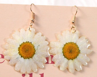 Real Daisy Earrings pressed flower earring Resin Ornament Wholesale Handmade real flowers making Resin Jewelry Crafts Gift for her,H233