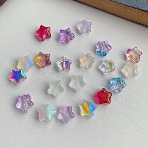 40pcs Tiny Star Glass Beads Foggy Holographic Gradient Glitter Beads lampwork finding Bracelet making necklace Earring Jewelry Supplies,H232