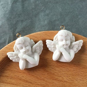 6pcs White Cherub charms Resin angel charms flat back angel charms keychain Pendant earring necklace Jewelry Findings Craft Supplies,H84