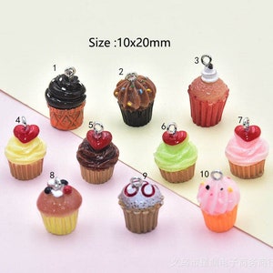 10pcs Kawaii Cream Cupcake Charms 3D Muffin Charms Food earring Parts DIY KeyChain Bracelet Necklace Jewelry Findings Craft Supplies,H253