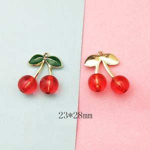 6pcs Enamel Cherry Charms 3D Fruit Charms Gold Enamel Cherry Pendants DIY Keychain necklace earring Jewelry Findings Craft Supplies,H36