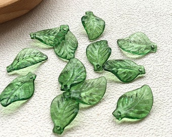 50pcs Acrylic Leaf charms Acrylic jewelry Charms Green Leaf Pendant DIY Bracelet necklace earring Jewelry Findings Craft Supplies,H69