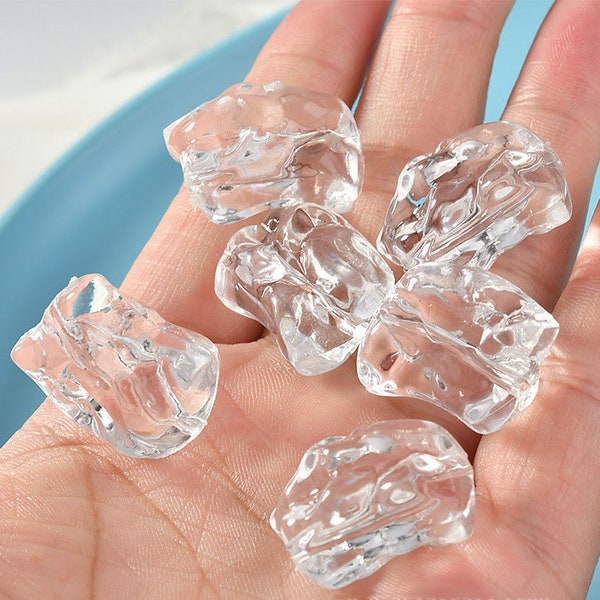 10pcs Irregular Ice Cube Beads Crystal Clear bead Transparent Ice Cube Acrylic pendant Keychain Bracelet Findings Jewelry Craft Supplies,H79