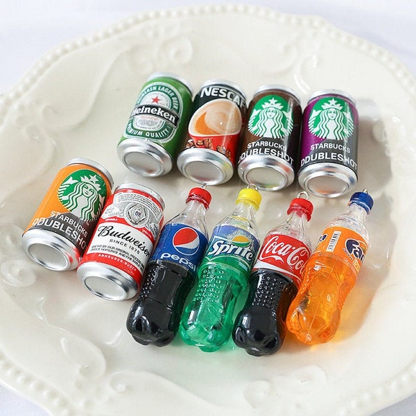 2pcs Coffee Can Charm Mini Drink Bottle charm Coke bottle Charm Resin Beer pendentif Keychain parts Jewelry Finding Pendentif Craft Supplies,H72