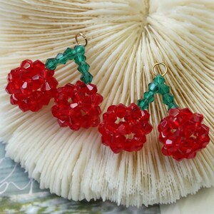 2pcs Beaded Cherry Charms Resin Handmade Fruits Pendant Woven chain jewelry DIY necklace earring Findings Weave Keychain Crafts Supplies,276