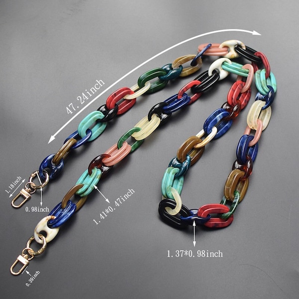 47'' Acrylic Purse Crossbody Chain Geometry Color Block Link Boho Chunky Shoulder Chain Bag Decor Handbag Strap Resin Charm Chain Summer L7