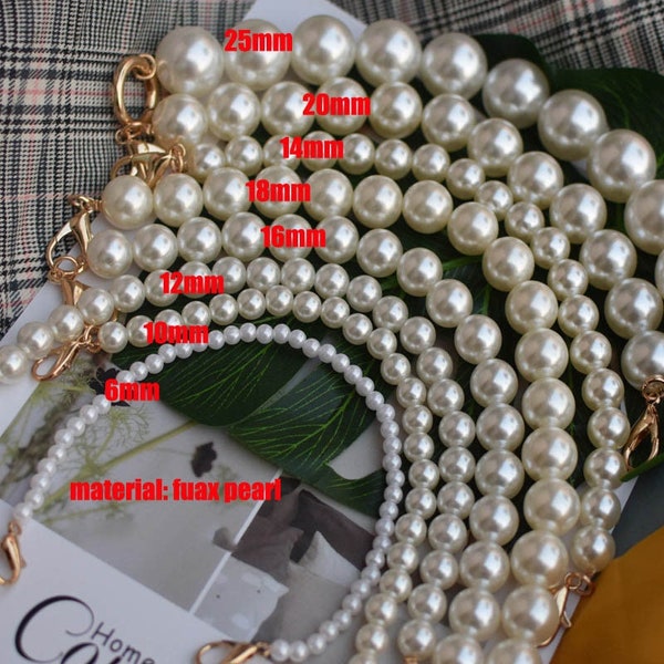 Faux Pearl Beaded Purse Chain High Luster Pearls Shoulder Handbag Strap Alloy Pearl Charm Decoration ABS Imitation Pearls Elegant Strap L10