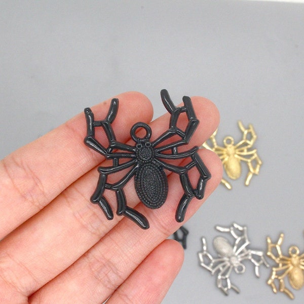 10pcs Spider Alloy Charms Gold Black Silver Animal Pendant Wholesale for Halloween necklace Findings Earring Supplies Jewelry making,H298