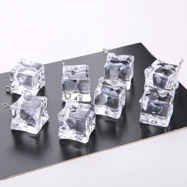 6pcs 19,17mm Ice Cube Charms Crystal Clear Charms Transparent Ice Cubes Acrylic pendant Keychain earring Findings Jewelry Craft Supplies,H33