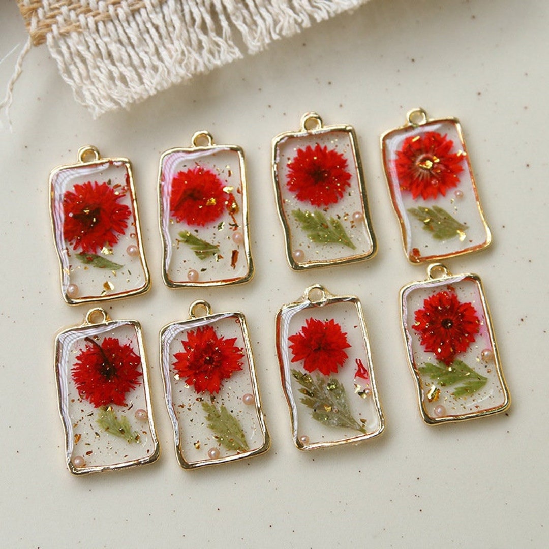 2pcs Pressed Flower Charms Real Flower Resin Pendant Gold Etsy