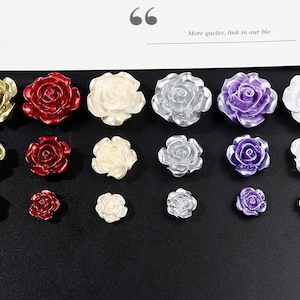 20pcs Metallic Rose Cabochons Glitter Flower Decoden Charms Pearlized Flat Back Beads Resin Embellishment Ornament Scrapbook DIY Crafts,H209