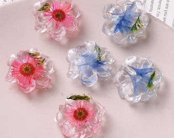 4pcs Real Daisy Cabochon Resin Cornflower Ornament Dried Flower jewelry Finding Resin Hair Accessories necklace making Craft Supplies,351