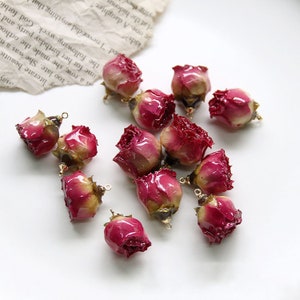 2pcs Real Rosebud Flower Charms Resin Flower Pendant Real Flower jewelry necklace earring accessories Natural Handmade Jewelry Supplies,H71