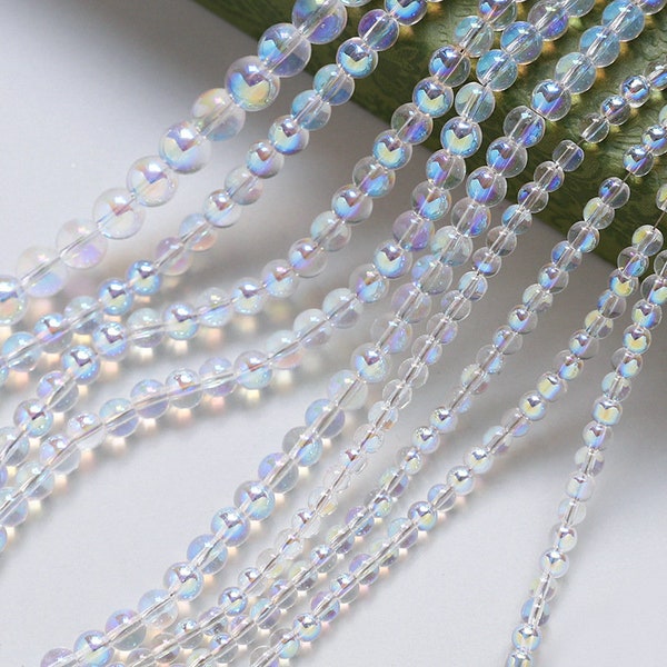 4mm, 6mm, 8mm Holographic Round Beads Acrylic Crystal ClearTransparent Iridescent AB resin beads Findings DIY Jewelry Bracelet Supplies,H244