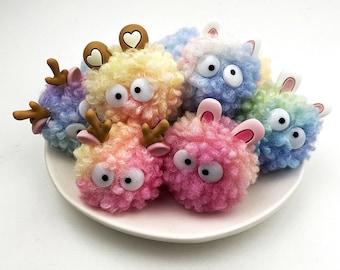 4pcs Colorful Pompoms Monster Pom Critters Faux Wool Plush Fluffy Ball Cute Assorted Poms For Ornament Crafts Keychain Jewelry Supplies,H138