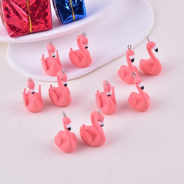 10pcs Resin Flamingo Charms Pink Animal Pendant Cute DIY Earring Marking Bracelet Keychain Necklace Jewelry Findings Crafts Supplies,H349