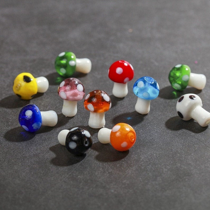 10pcs Mushroom Glass beads Cute Food Glass beads lampwork Beads Bracelet making DIY necklace Earring finding Jewelry Supplies,H87 image 1