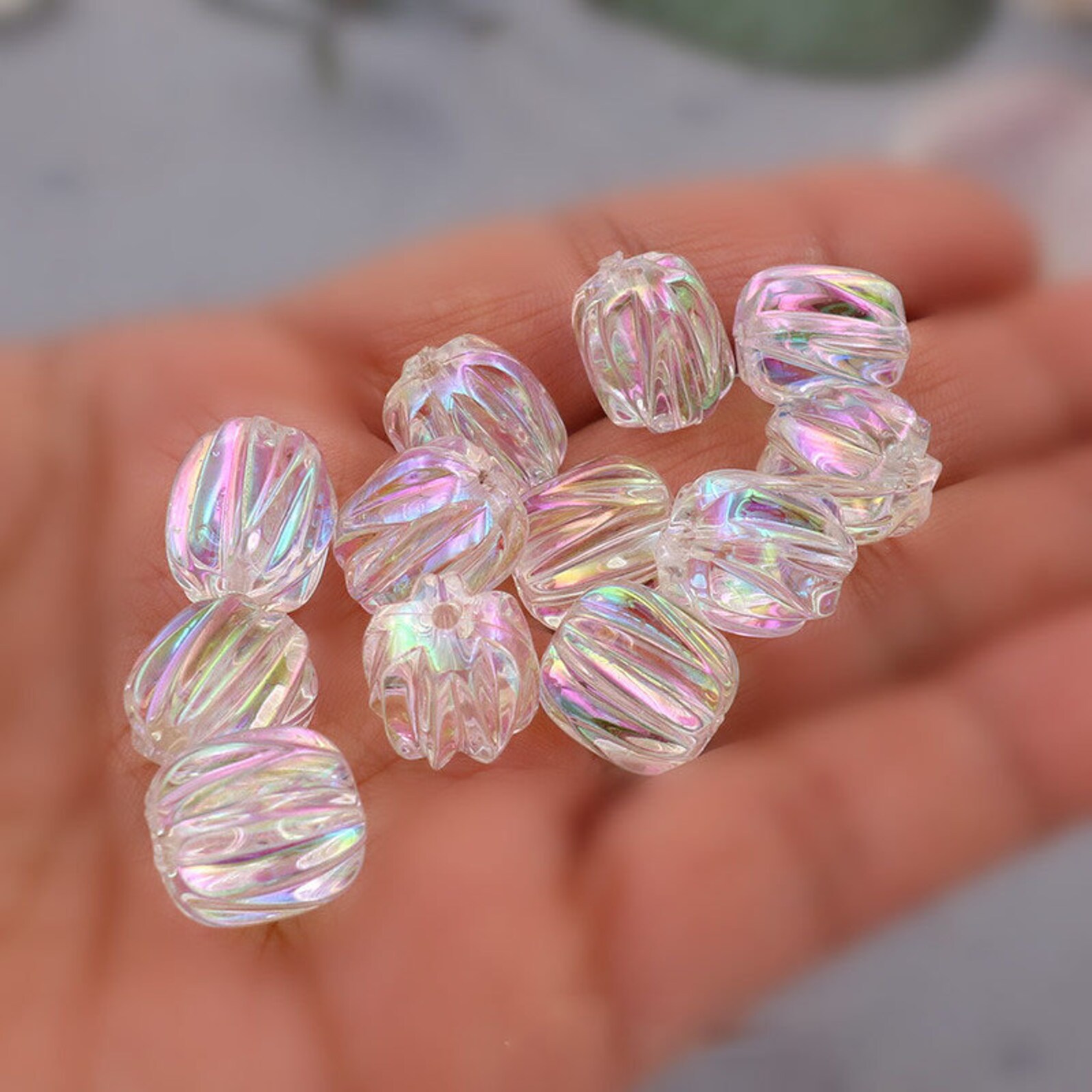 10pcs Holographic Acrylic Beads Crystal Clear Bead Transparent Etsy UK