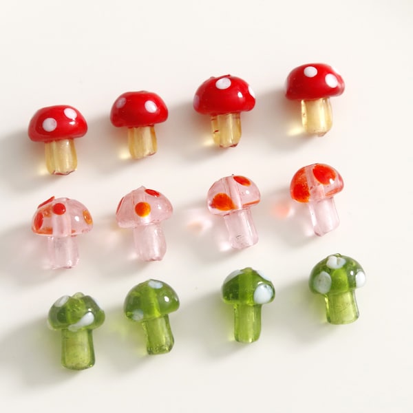 10pcs Mushroom Glass beads Cute Food Glass Charm vegetable lampwork Beads Bracelet making DIY necklace Earring finding Jewelry Supplies,H326