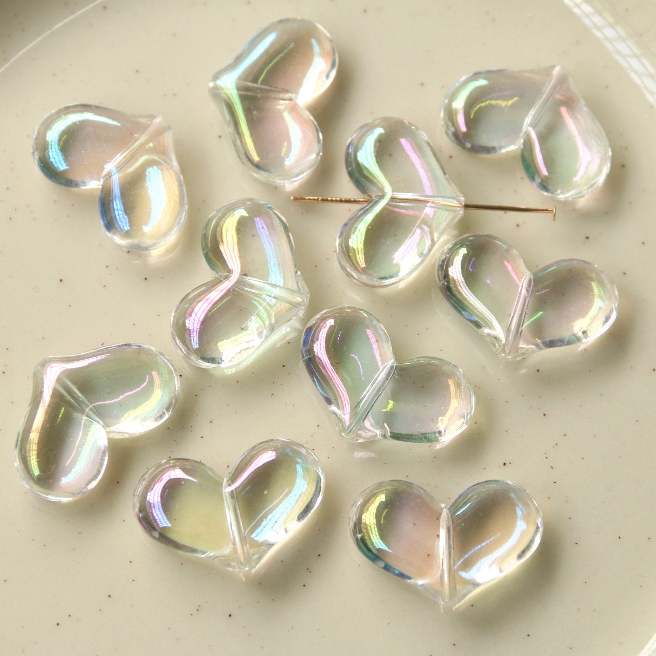 10pcs Mixed Color Heart-shaped Faceted Iridescent Beads For Diy Jewelry  Making