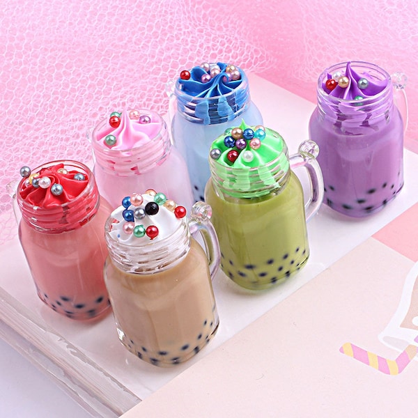 2pcs Boba Tea Charms Realistic Cream Cup Kawaii Resin Drink pendant Milk Tea cute food DIY Earring Jewelry making Keychain Supplies,H133