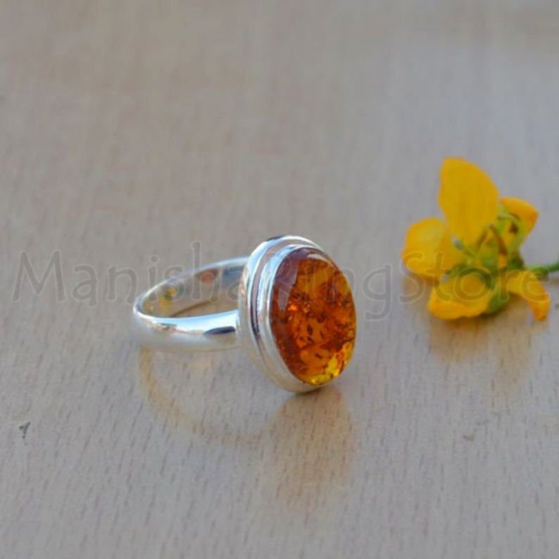 Orange Birthstone Ring Small Amber Ring Dainty Amber Stone Ring Jewellery Rings Solitaire Rings Sterling Silver Ring with Amber 