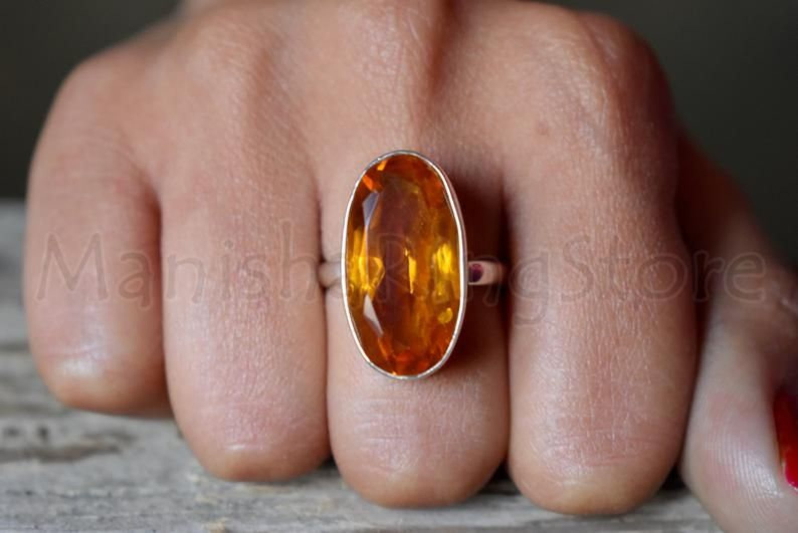 Silver Yellow Ring 925 Sterling Silver Oval Stone Yellow - Etsy