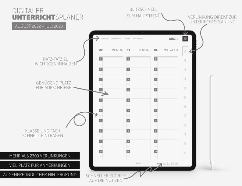 Digital Lesson Planner 2022/2023 Digital Teacher Calendar Etsy