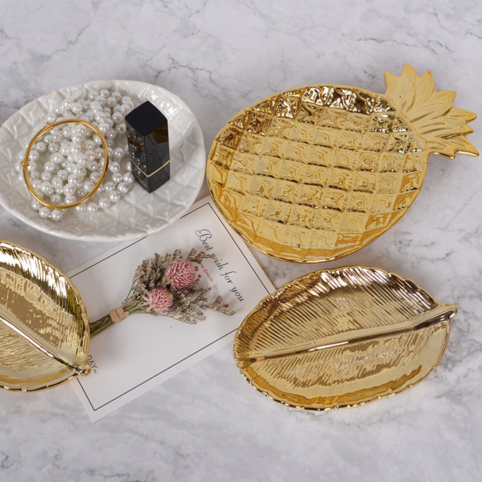 Golden leaf handmade ceramic jewelry storage tray Etsy