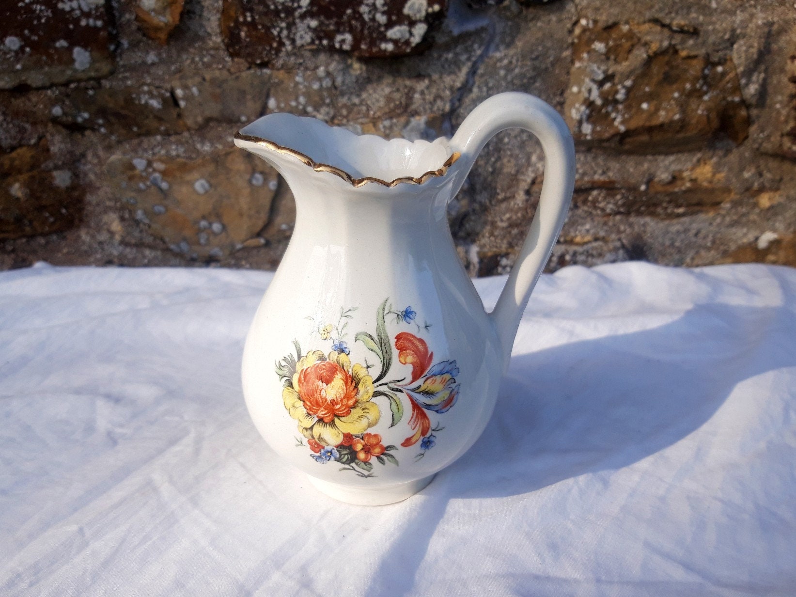 Cruche Français Lait, Lait de Porcelaine Vintage et Pichet Crème Au Motif Floral, Crèmeur Lunéville