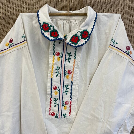 handmade folk Embroidered 1980s Romanian smock dr… - image 6