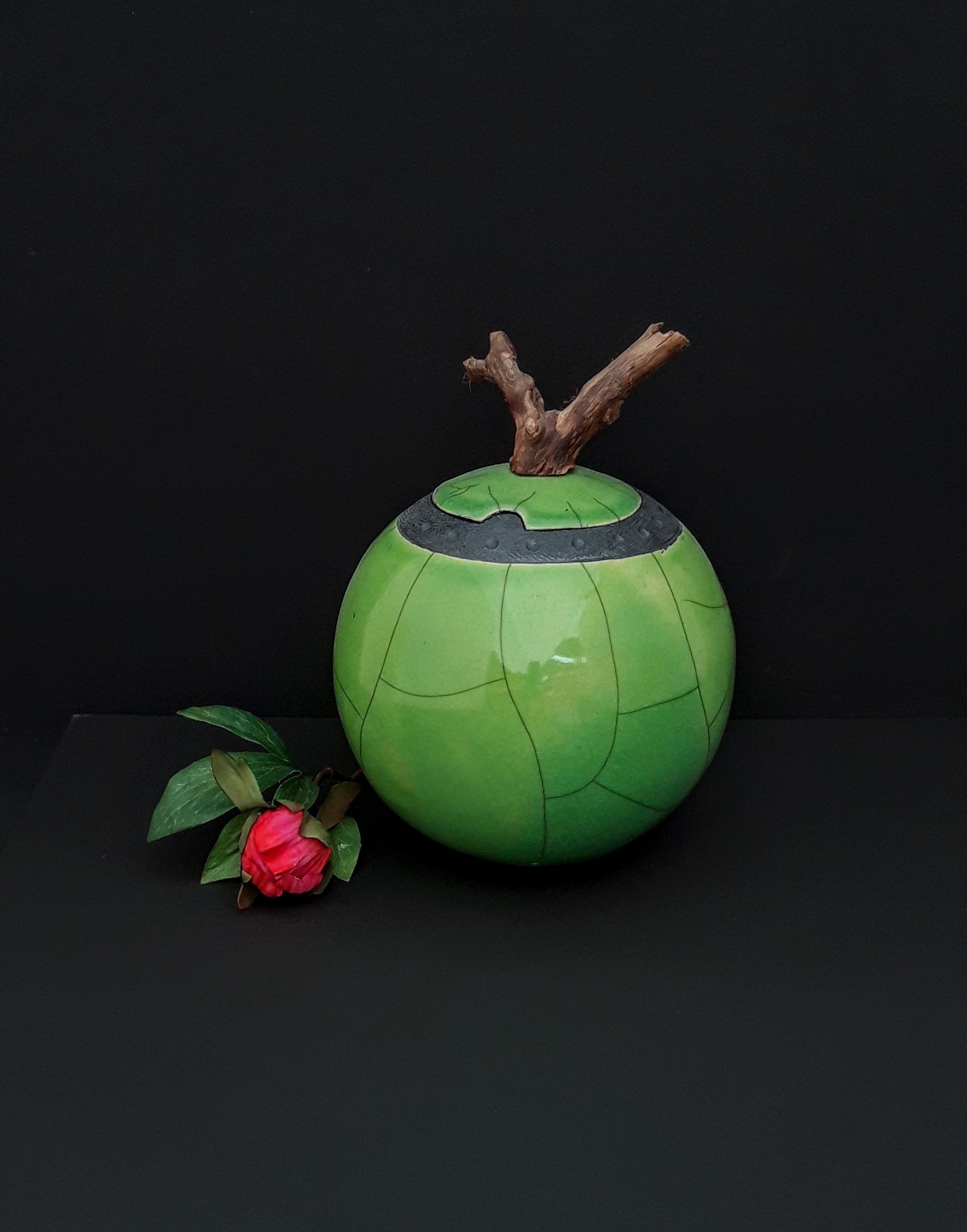 Boule Bonbonnière Raku Verte Décorative