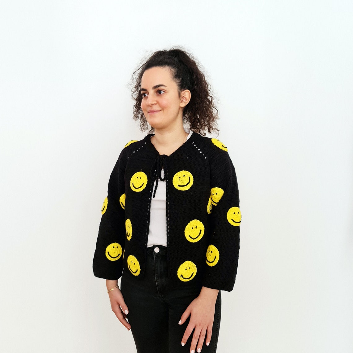 Crochet Smiley Face Cardigan Etsy