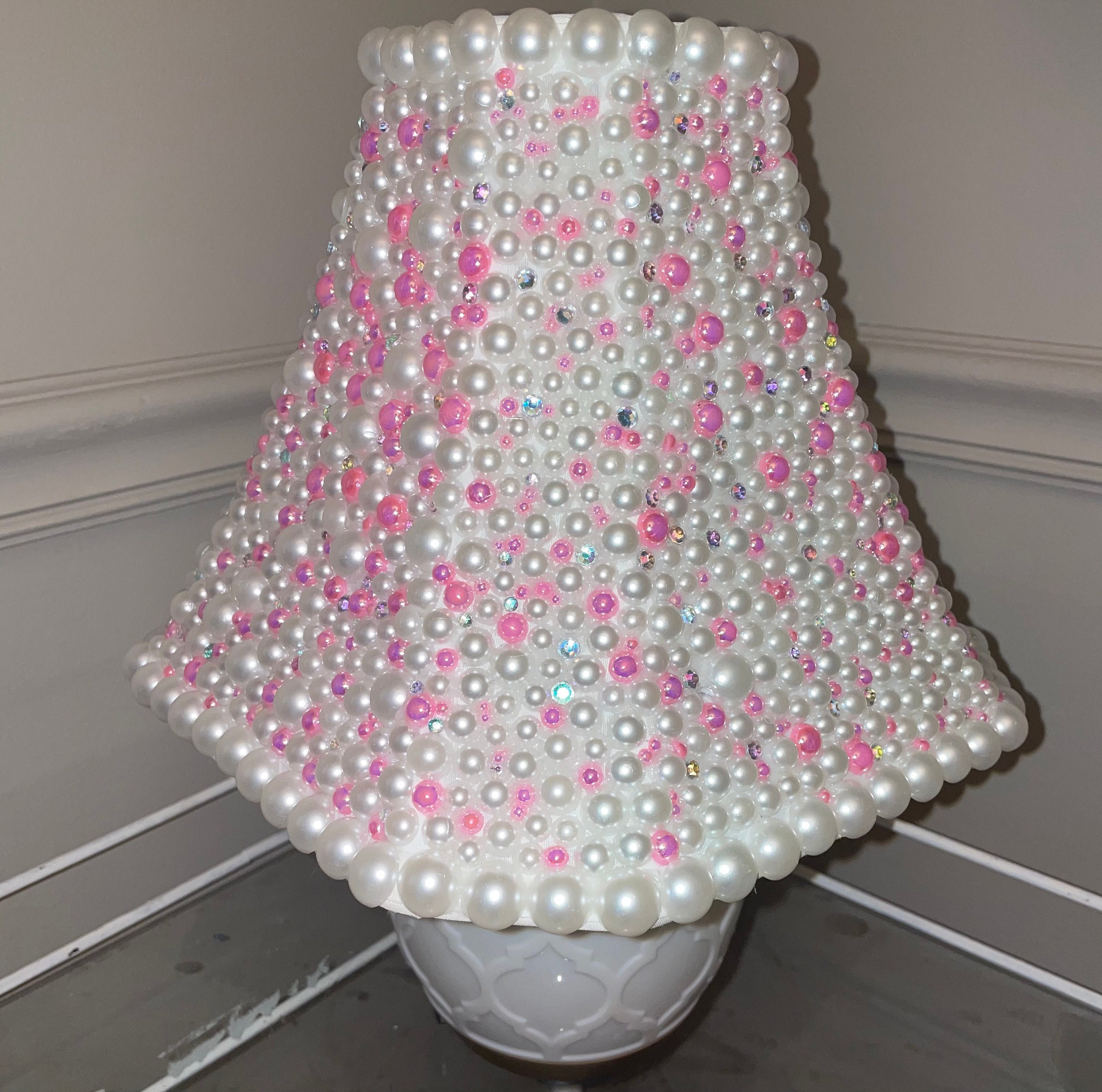 Pearl Lampshade With Pink and Crystals Etsy Australia