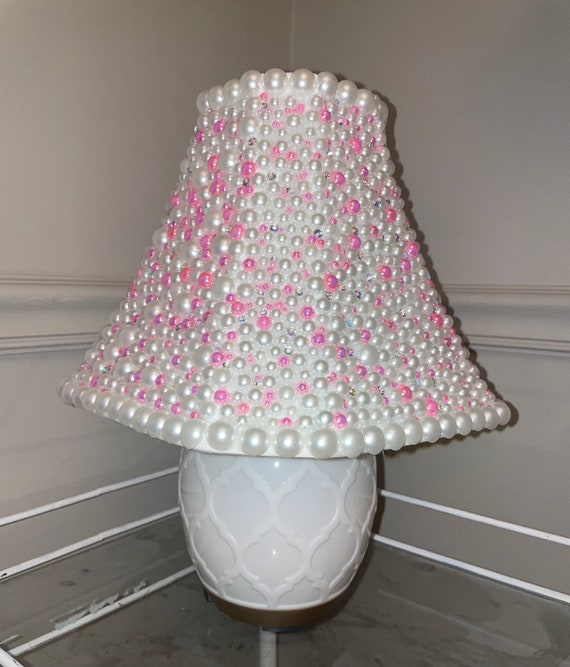 Pearl Lampshade With Pink and Crystals Etsy Australia