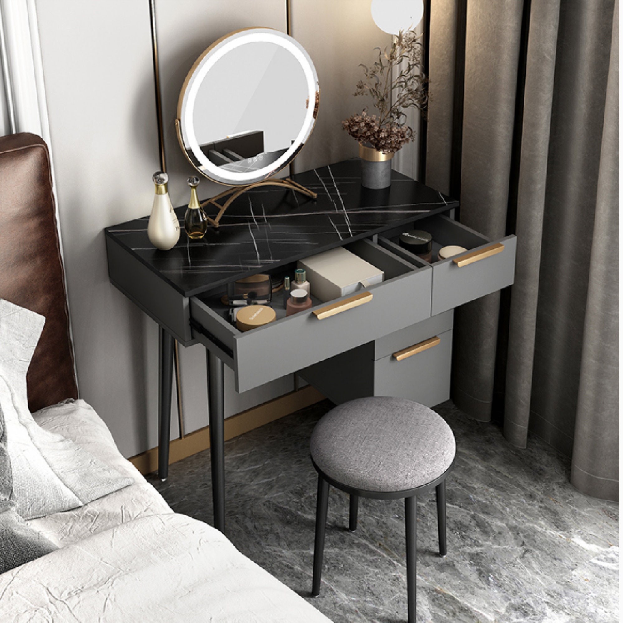 Light luxury dressing table storage integrated bedroom Etsy