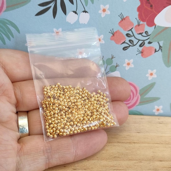 Super Tiny Stainless Steel Seed Beads, 2mm Gold coloured Spacer Beads. 500pcs (0.8mm Hole)