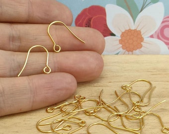 20x 304 Stainless Steel Earring Hooks, Ear Wire with Loop, Golden Colour Fish Hooks