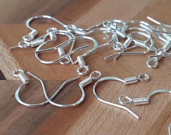 Silver Strong Earring Hooks, Earring Hooks 30/50/100 x pieces, (925) Silver fish hooks.