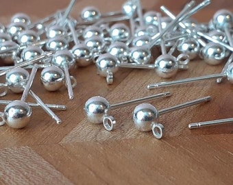 20pcs/50pcs Brass Ball Post Ear Studs, Stud Earring Findings with Loops, Silver Color Plated ball stud earring findings