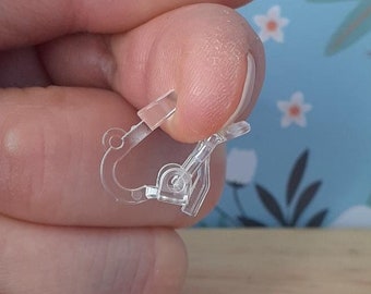 Eco-friendly Plastic Clip-on Earring Findings, Findings for Non-Pierced Ears, Clear Clip on Findings, Hypoallergenic findings