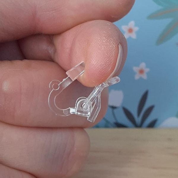 Eco-friendly Plastic Clip-on Earring Findings, Findings for Non-Pierced Ears, Clear Clip on Findings, Hypoallergenic findings