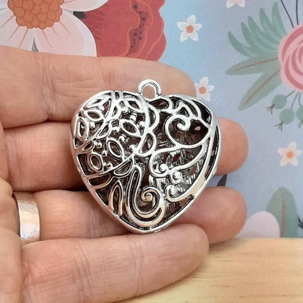 Large Heart Alloy Pendants, Pendants for Chokers,  Large Hollow Heart Pendant with Hoop, Hippy Pendants, Summer solstice findings.