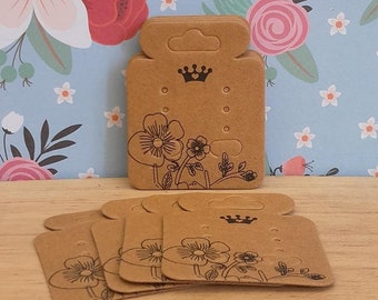 25x Floral Jewellery display card, Brown display cards, Brown Earring cards for Studs, Display Cards