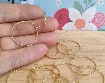 316 Surgical Steel Hoop earring findings Golden Colour, 25mm Hypoallergenic Hoop Findings, Steel Wine Glass Charm Rings