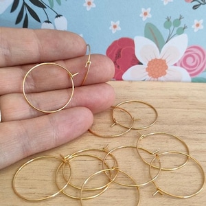 316 Surgical Steel Hoop earring findings Golden Colour, 25mm Hypoallergenic Hoop Findings, Steel Wine Glass Charm Rings