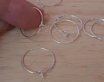 Hoop earring findings, Brass hoops, Silver Hoop Findings, Brass Wine Glass Charm Rings (20mmx10/20/50pcs)